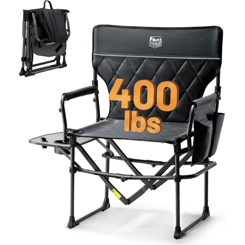 Heavy Duty Portable Camping Chair with Side Table, Suitable for Outdoor Activities, Supports 400lbs