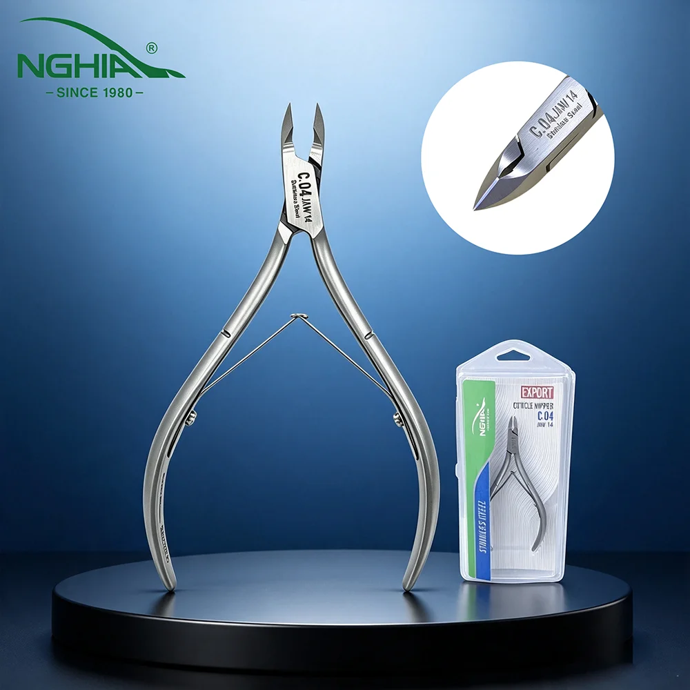 NGHIA Jaw 14 Cuticle Nipper C04 Grey Plated Stainless Steel Sharp & Durable for Salon & Home Use Finger Care