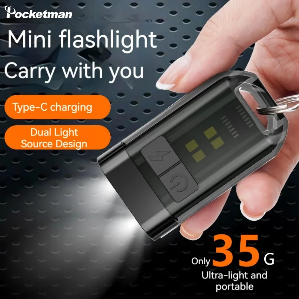 

Mini LED Flashlight Type-C Rechargeable Emergency Light Torch Lightweight Keychain Flashlights with Magnet Small Camping Lamp