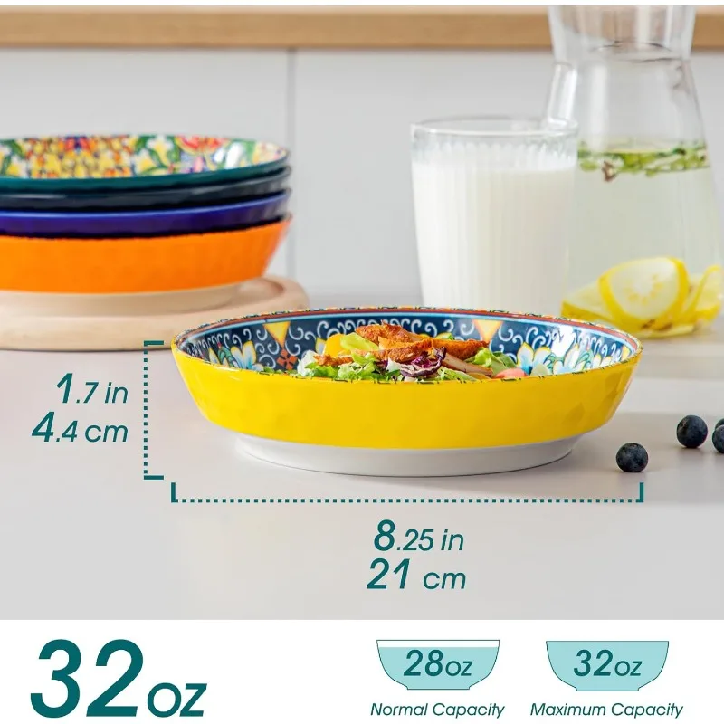 Pasta Bowl, Ceramic Salad Bowl, 6,32 Oz Large Colored Kitchen , Dishwasher and Microwave Safe Soup , Pasta Plate