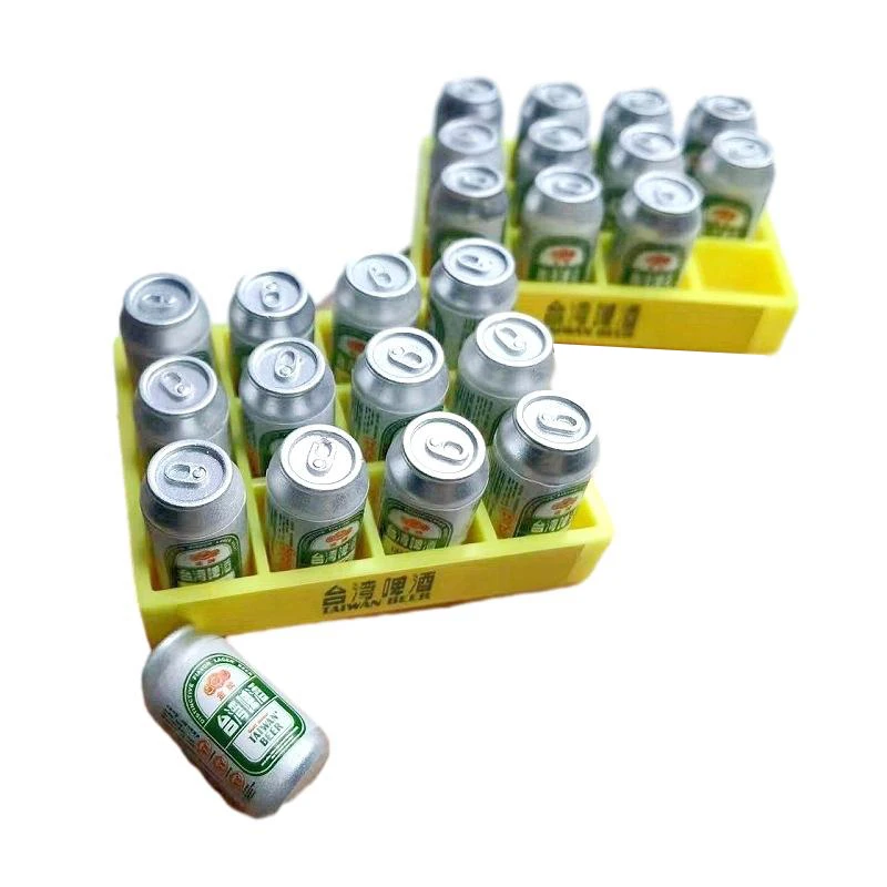 Gran oferta, 1 Juego, lata de cerveza en miniatura para casa de muñecas 1:6, Mini botella de bebida con caja, modelo de cocina, decoración, juguete, accesorios para casa de muñecas