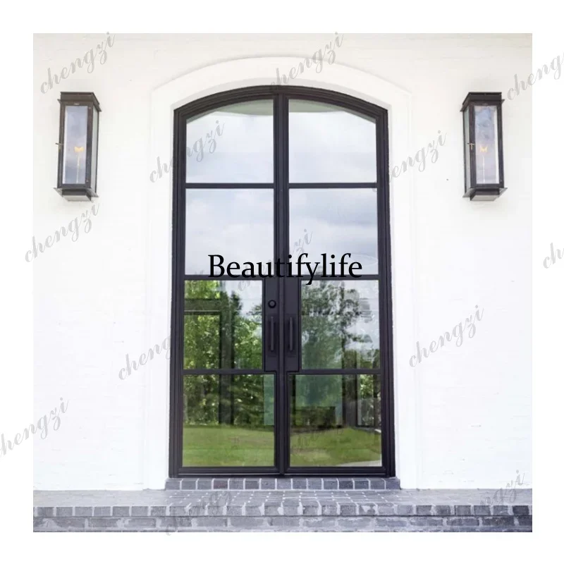 K153 Customization Best Welcome Double Door Iron Gates Fashion Wrought Iron French Doors Iron And Glass Door