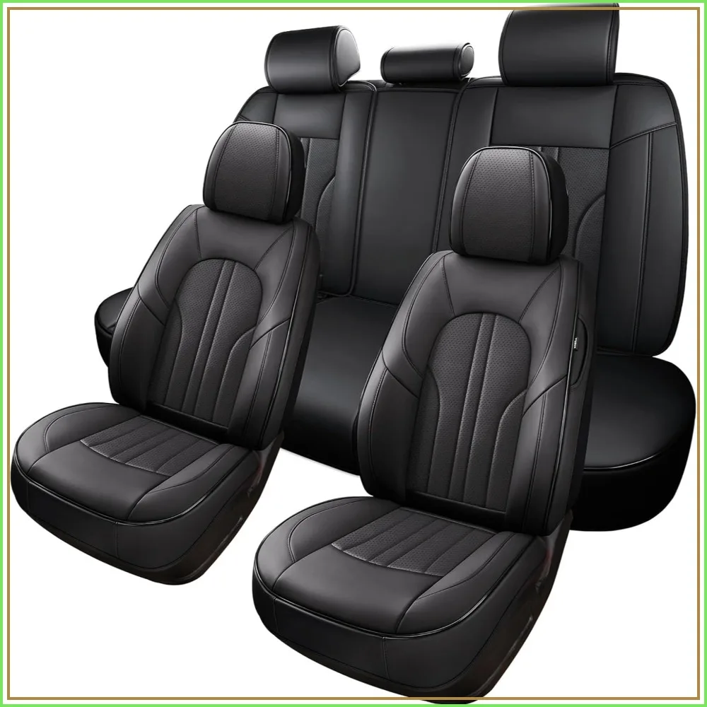 

Leather Car Seat Cover Full Set, Waterproof Seat Cushion, Universal Fit for Most Cars, Black