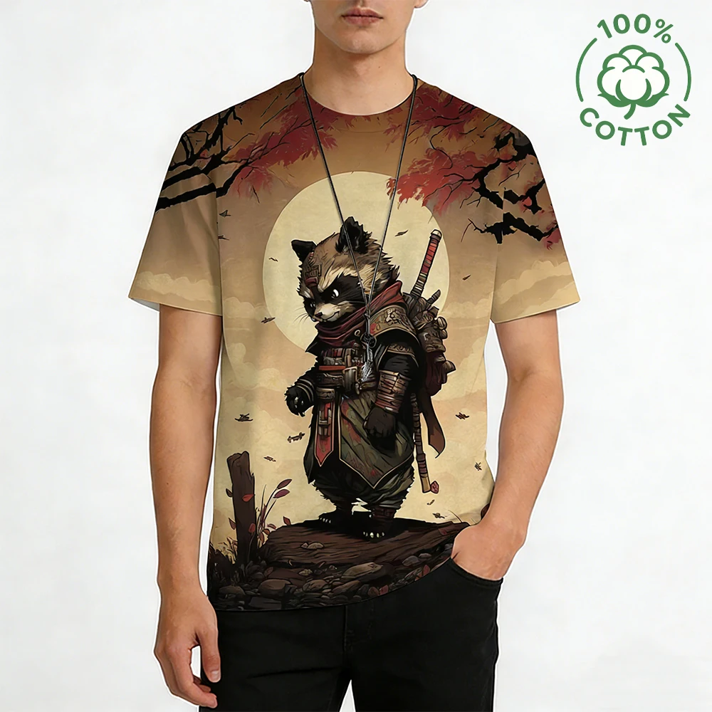 

Japanese Samurai Cat 3D Printed T-shirts Animal Pattern Funny Skin-friendly Pure Natural Cotton Tops Oversized Unisex Kids Tee