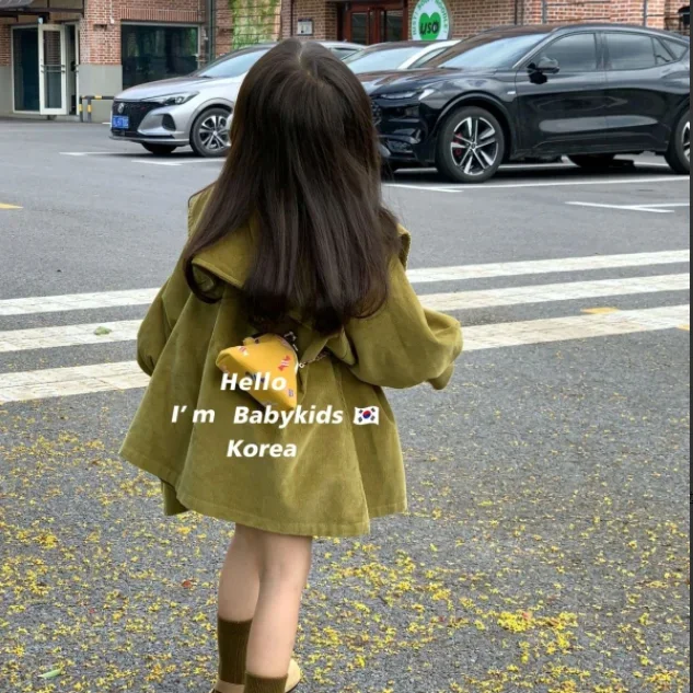 Baby Girls Skirt 2023 New Spring and Autumn Girls Skirt Korean Style Dark Green Solid Color Fashionable Dress