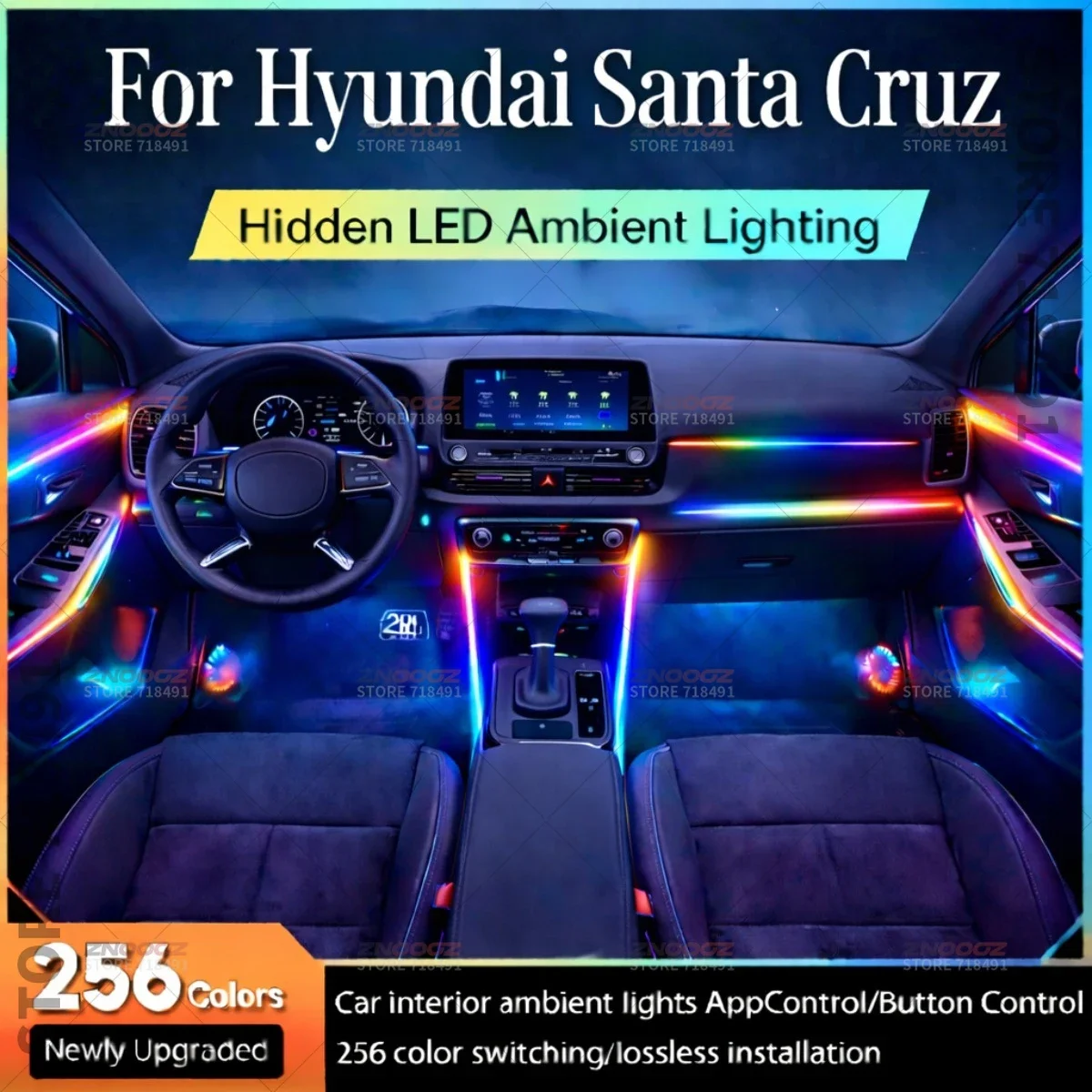 22in1 RGB Car Interior Acrylic Car Ambient Lights RGB Hidden Acrylic Strip Decoration Atmosphere Accessories For Santa Cruz