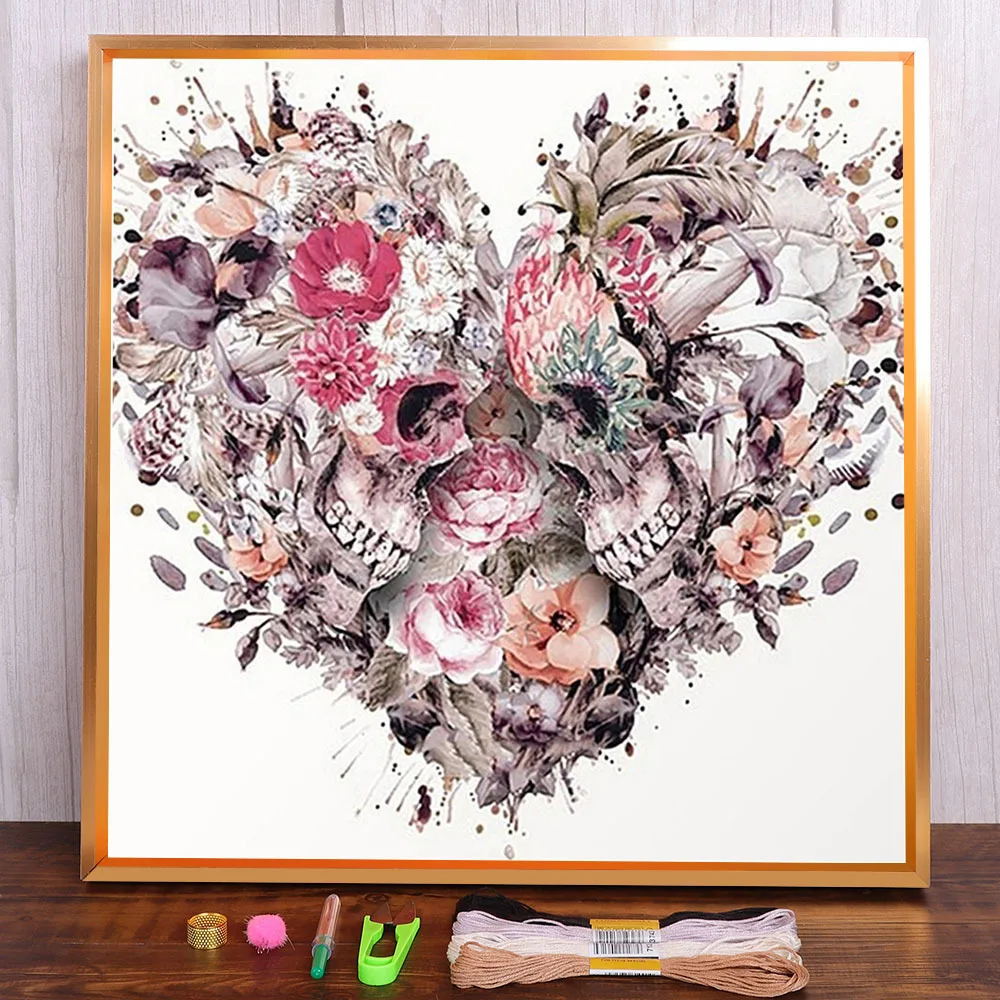 Love Flower Animal Pattern Printed 11CT Cross-Stitch Embroidery Full Kit DMC Threads Painting Needlework Knitting     Adults