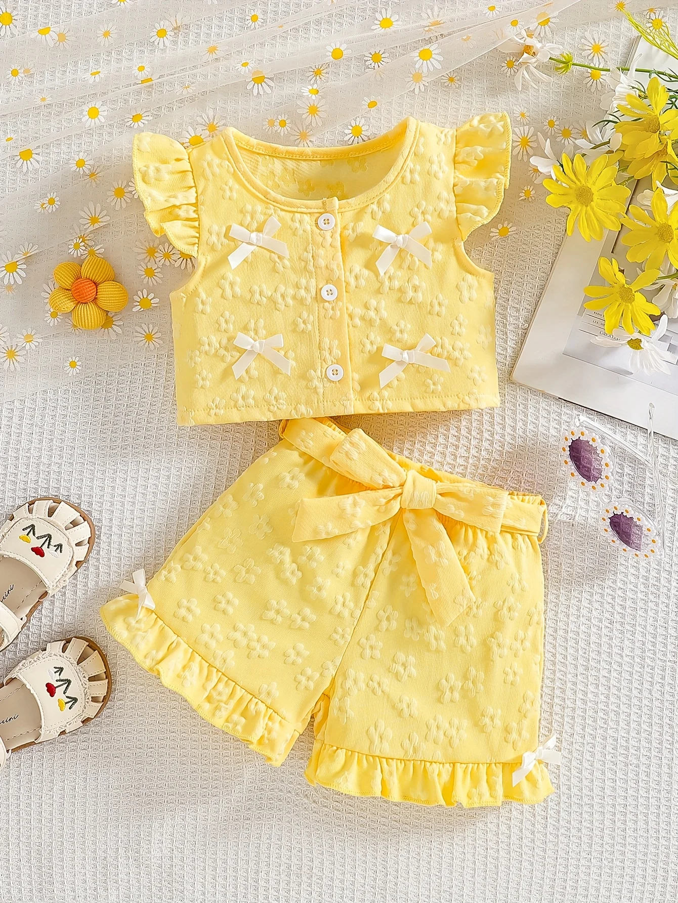 

Baby Girl Summer Sweet Lace-hem Top & Shorts Set: For Play/School, Perfect for Birthdays & Valentine’s Gifts