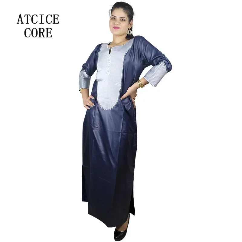 African Dresses For Woman Bazin Riche Embroidery Design Long Dress With Scarf