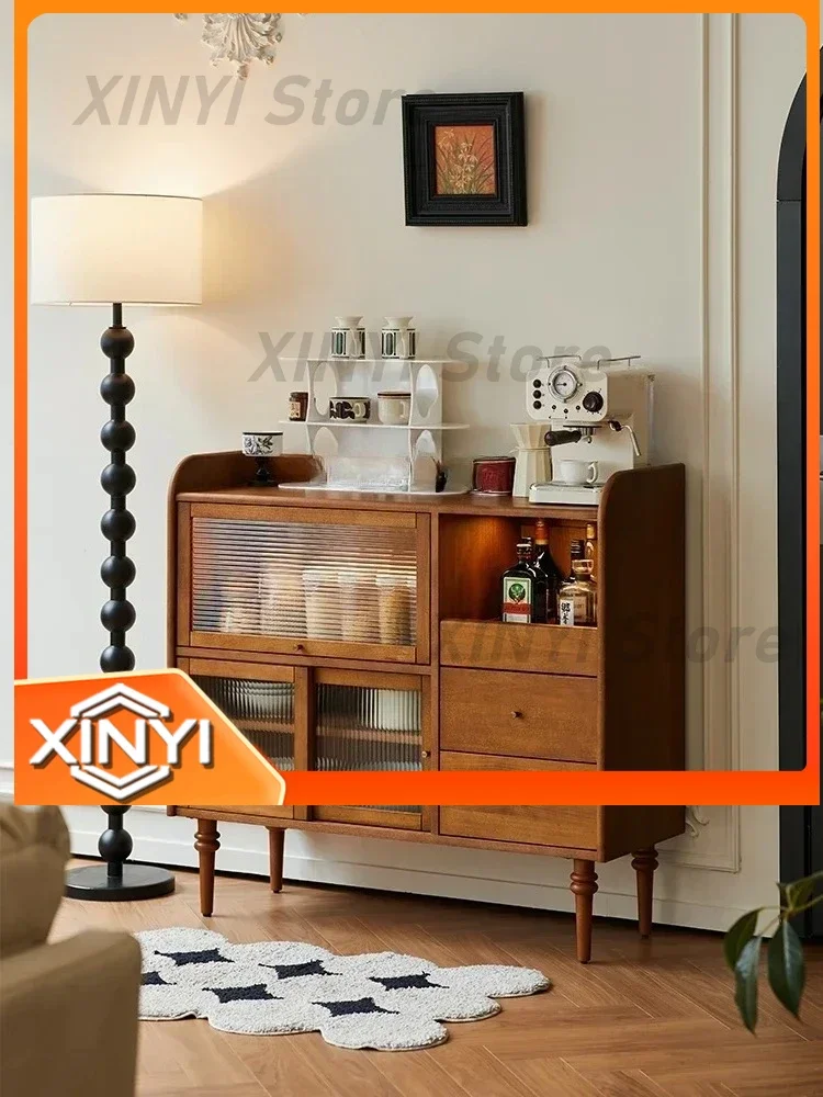 Solid Wood French Style Side Cabinet for Living Room Kitchen Storage Locker