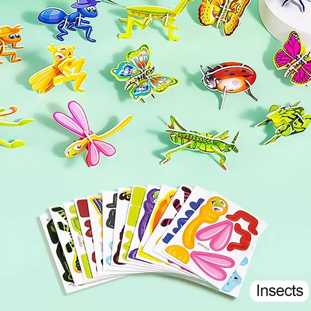 25Pcs Creative 3D Insect Jigsaw Early Education Handmade Puzzle Blocks Funny Toys Puzzle Cards