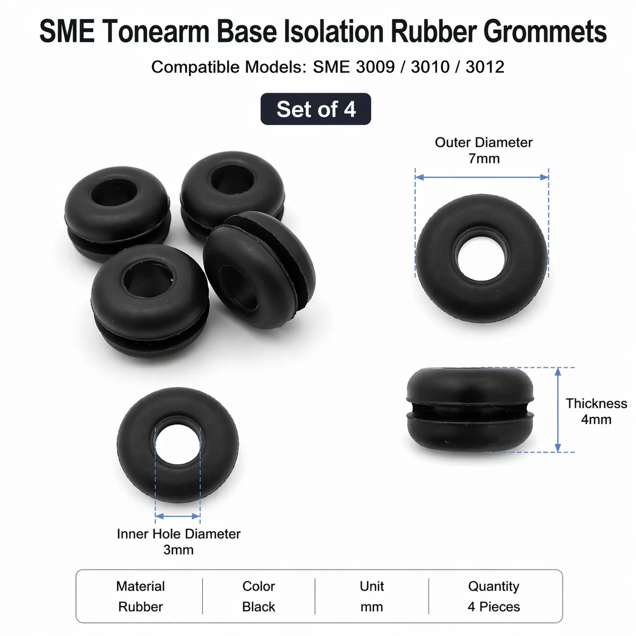 SME 3009 Tonearm Rubber Grommet 4Pcs Shock Absorption Washer Turntable Repair Replacement Accessories