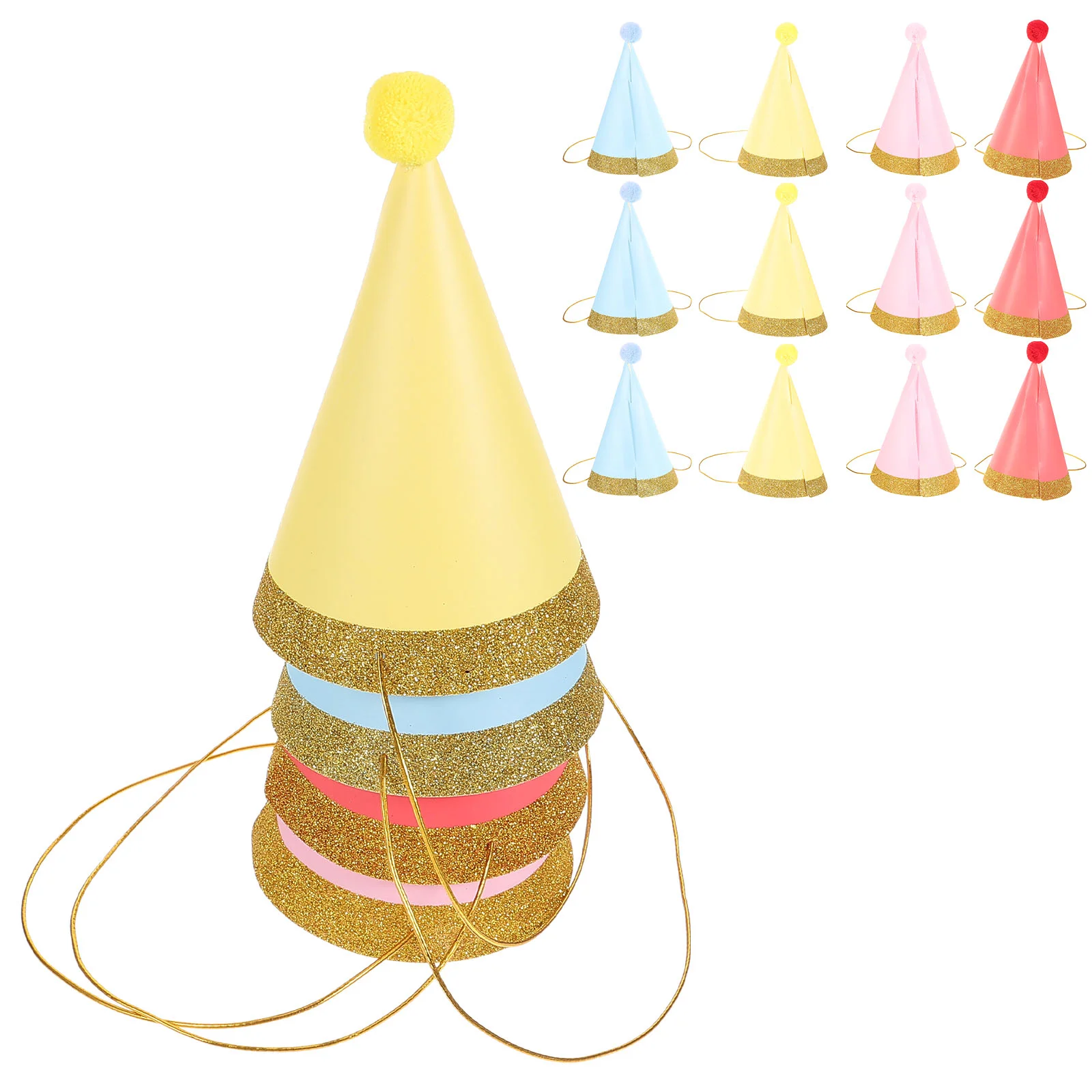 

12 Pcs Cone Party Cap Birthday Hat Cone Party Cap Pom Party Hat For Kids Celebration Decor Photo Prop Festive Supplies
