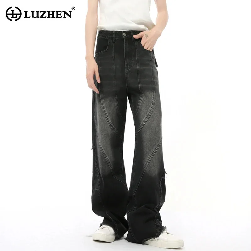 LUZHEN Men's Autumn New Street Straight Tube Loose Jeans Burr Design Original Niche Retro Casual High Quality Denim Pants LZ6330