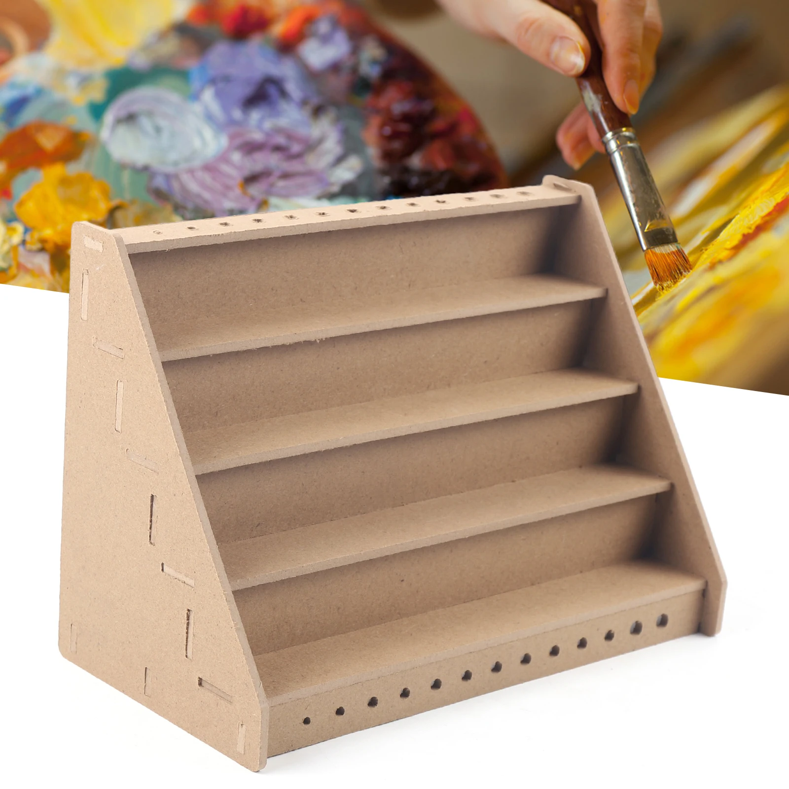 4 Layers Wooden Paint Rack Paint Organizer Artist Paint Pigment Ink Bottle Paints Tool Storage Holder Display Stand for Paints