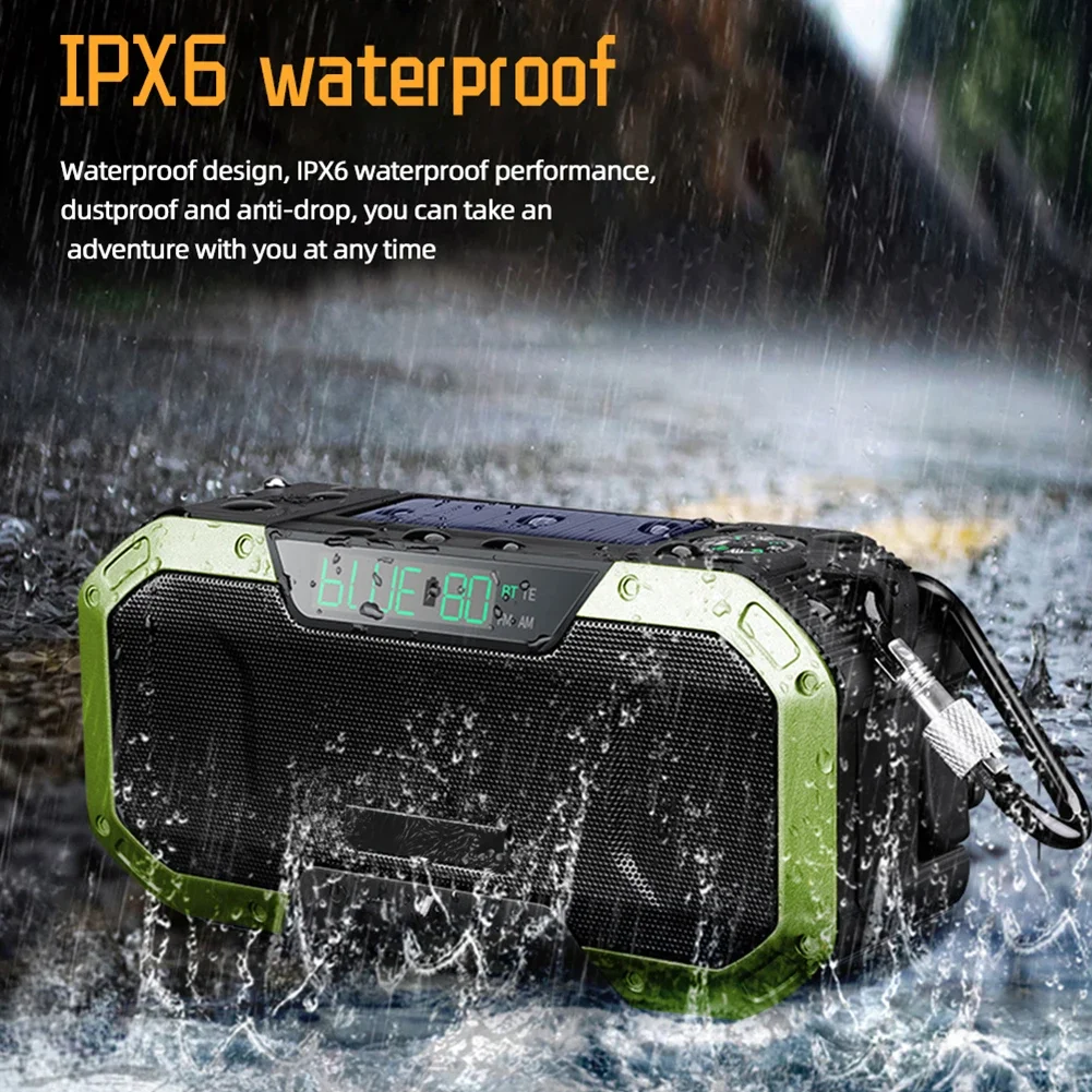 AM/FM Emergency Radio Solar Powered Hand Crank Radio with LED Flashlight 5000mAh Power Bank Phone Charger Bluetooth 5.0 Speaker