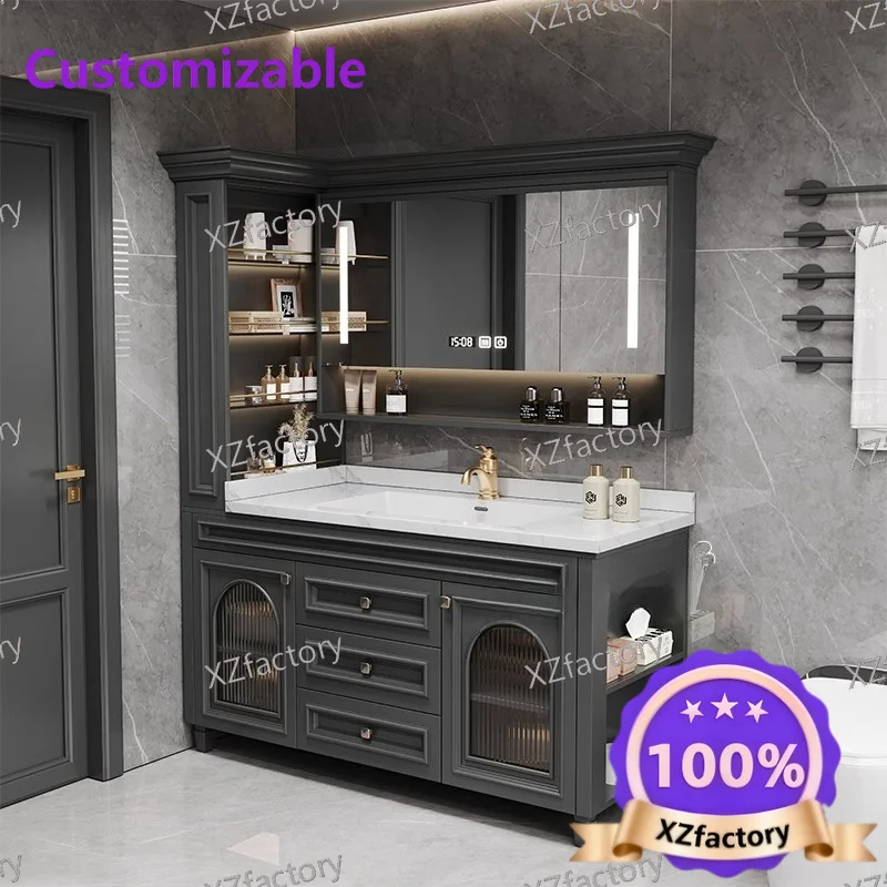 

Factory Direct 2026 Top RatedAmerican Oak Bathroom Cabinet Combination French Bathroom Rock Slab Seamless Basin Washbasin Floor
