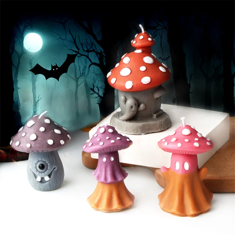 3D Creative Mushroom House Silicone Candle Mold DIY Creepy Mushroom Halloween Mold Perfect Aroma Candles  Gypsum Crafts