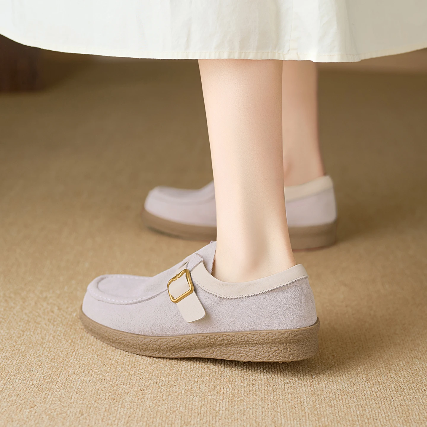 أحذية نسائية مسطحة من الجلد الطبيعي أحذية بدون كعب مريحة على الموضة أحذية رياضية كاجوال #4