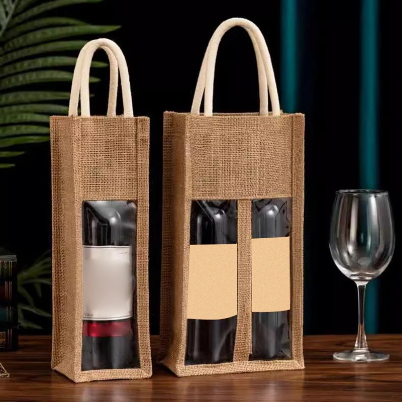 【Beautiful】Red Wine Handbag Wine Gift Box With Window And Handle Single/ Double Bottle Champagne Package Bags Wedding Favors