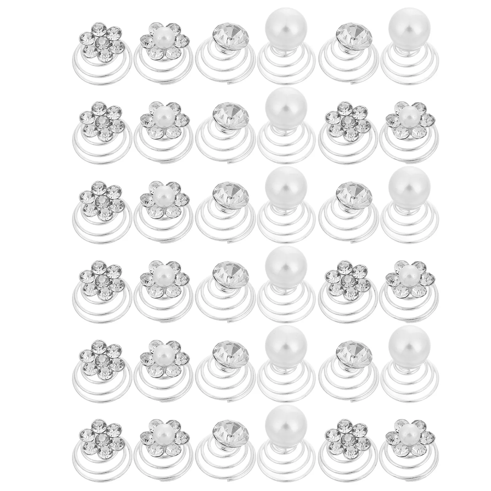60Pcs Rhinestone Spiral Hairpins Pearl Coil Hair Clip Bridal Wedding Bridesmaids Party Hair Twist Accessories Spring Hairclip