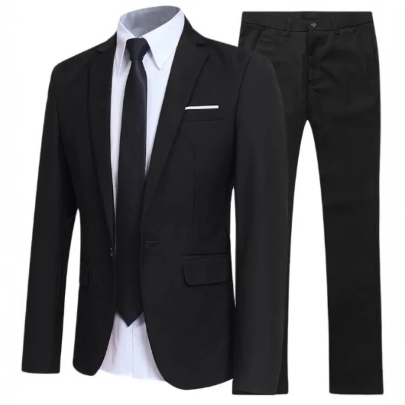 

2026NewBusiness Casual Men's Two-Piece Suit Set Wedding Groomsmen Pure Color Formal Wear Spring Summer Autumn Winter New Arrival