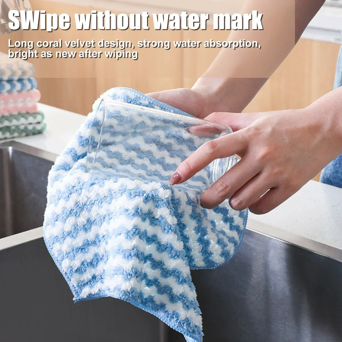 2/5/10 Ultra-Fine Fiber Dishwashing Cloth, Thick coral Fleece Double-Sided Cloth, Soft Absorbent Dishwashing Cloth Wiping Cloth