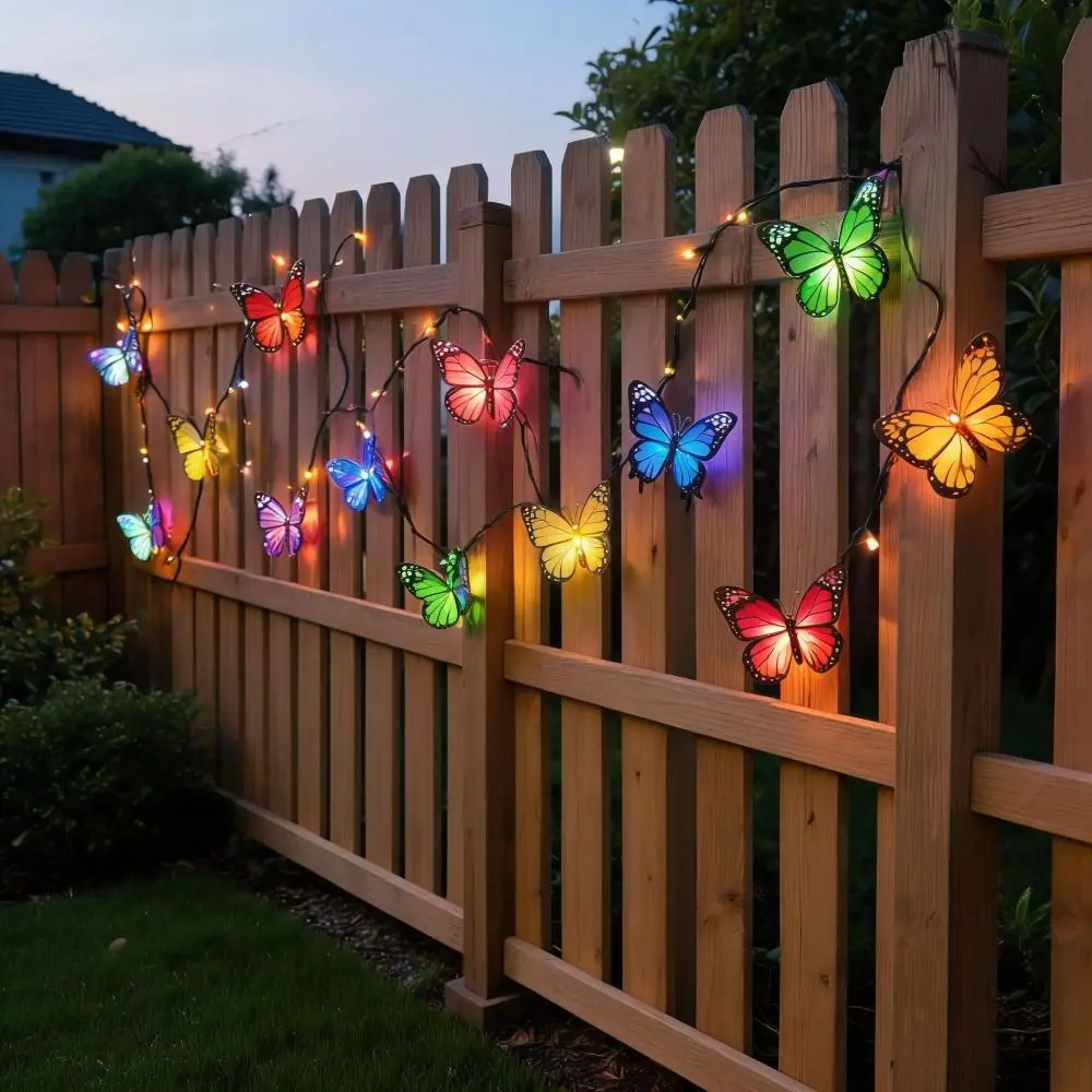 Solar Powered Butterfly Lamp Outdoor Decoration String Light Set LED String Light Realistic Design Lifelike Butterfly