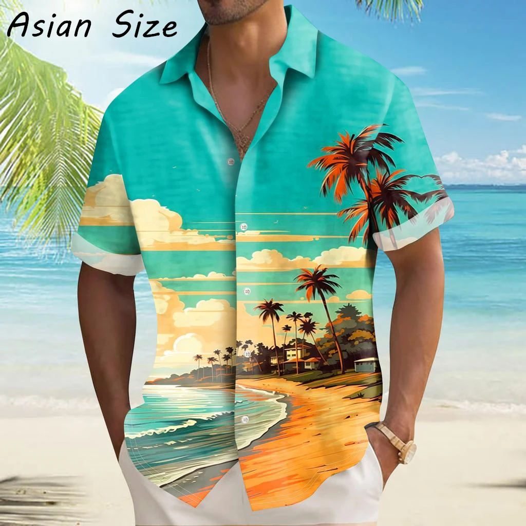 

Новые модные гавайские рубашки 2026 года с принтом кокосовых пальм, персонализированные тропические растения, пляжные рубашки-алоха с коротким рукавом, блузки