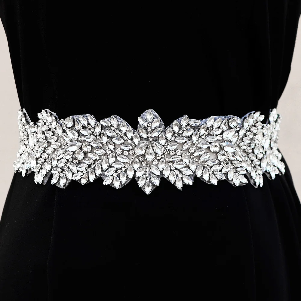 High Quality Women Crystal Inlay Belt Luxury Party Dress Accessories Rhinestone Waist Heavy Industry Leaf Shape Hand stitched
