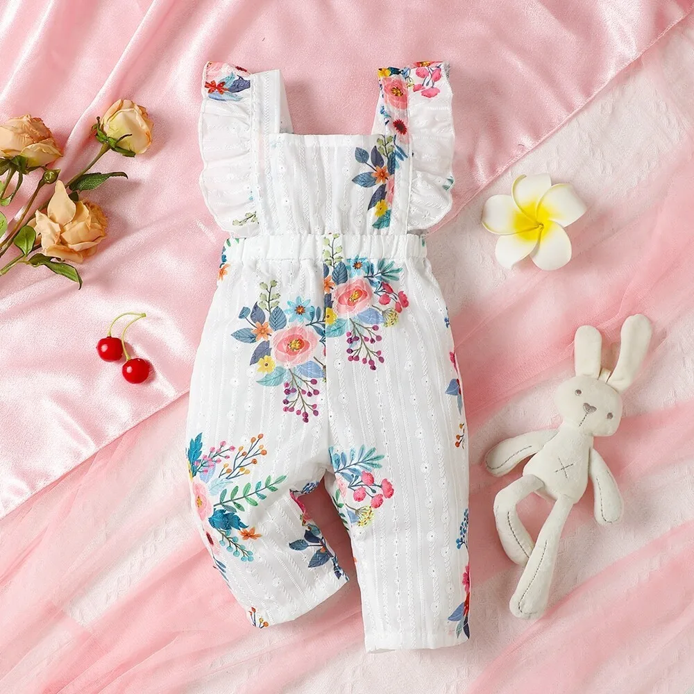 3-24 Months Newnborn Baby Girl Ruffle Sleeveless Floral Fashion Romper Summer Infant Girl Jumpsuit for Toddler Baby Daily Wear