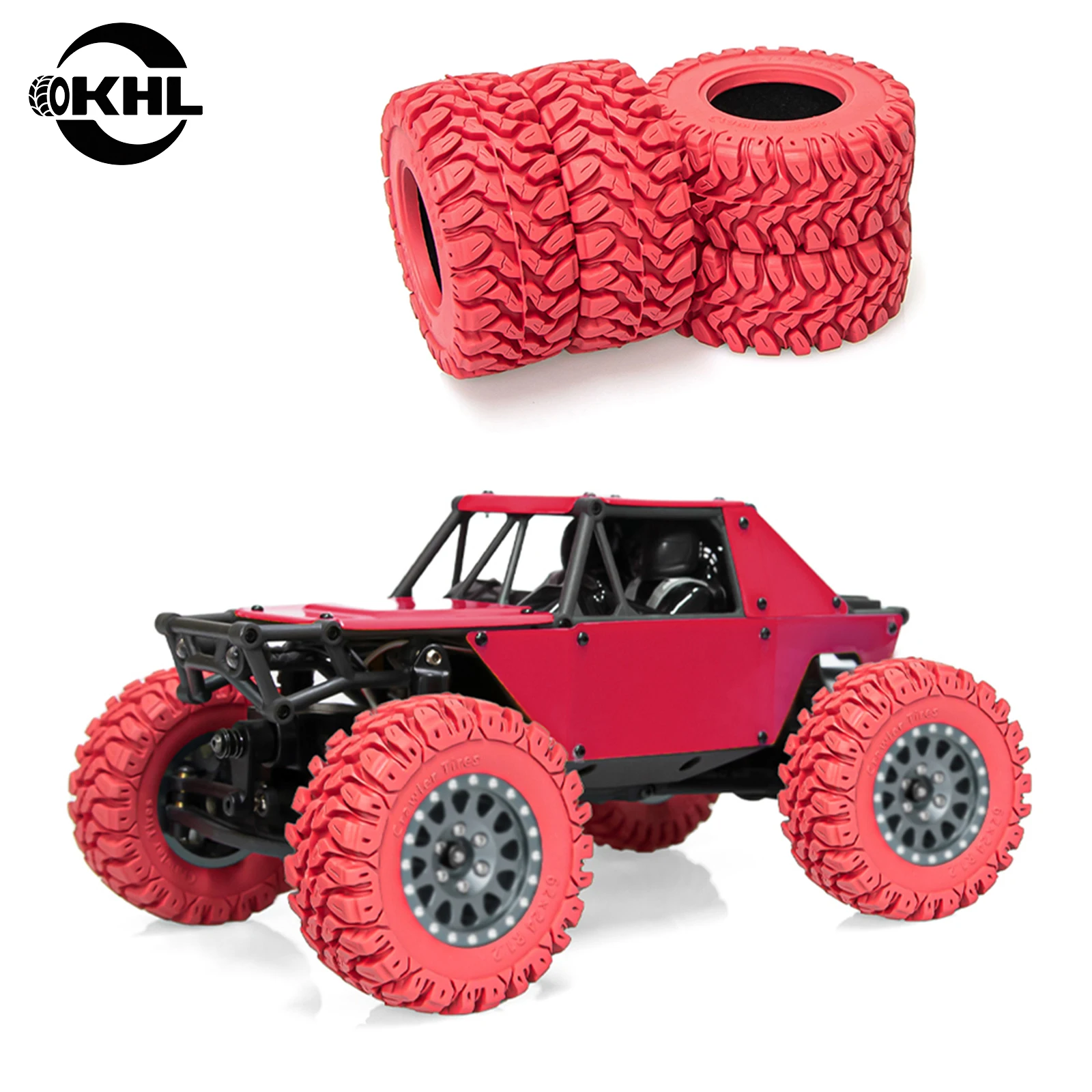 OKHL 1.2 Inch Tires 62x24mm Super Soft Rubber Foam Inserts for 1/18 1/24 RC Crawler SCX24 TRX-4M FCX24 7mm Hex Wheels