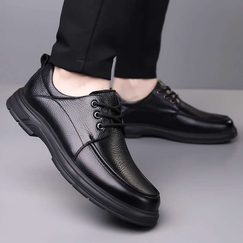 Men Oxford Business Shoes Leather Casual Soft Sole Lace-up Sneakers Luxury Middle-aged Old Man Dad Business Shoes