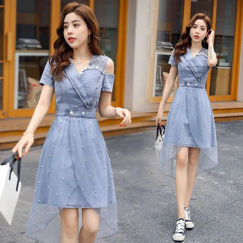 

Женский летний комплект из двух предметов: сетчатое джинсовое платье и топ, новинка 2026 года, модный тренд, эфирный стиль, облегающий крой, подчеркивающий талию