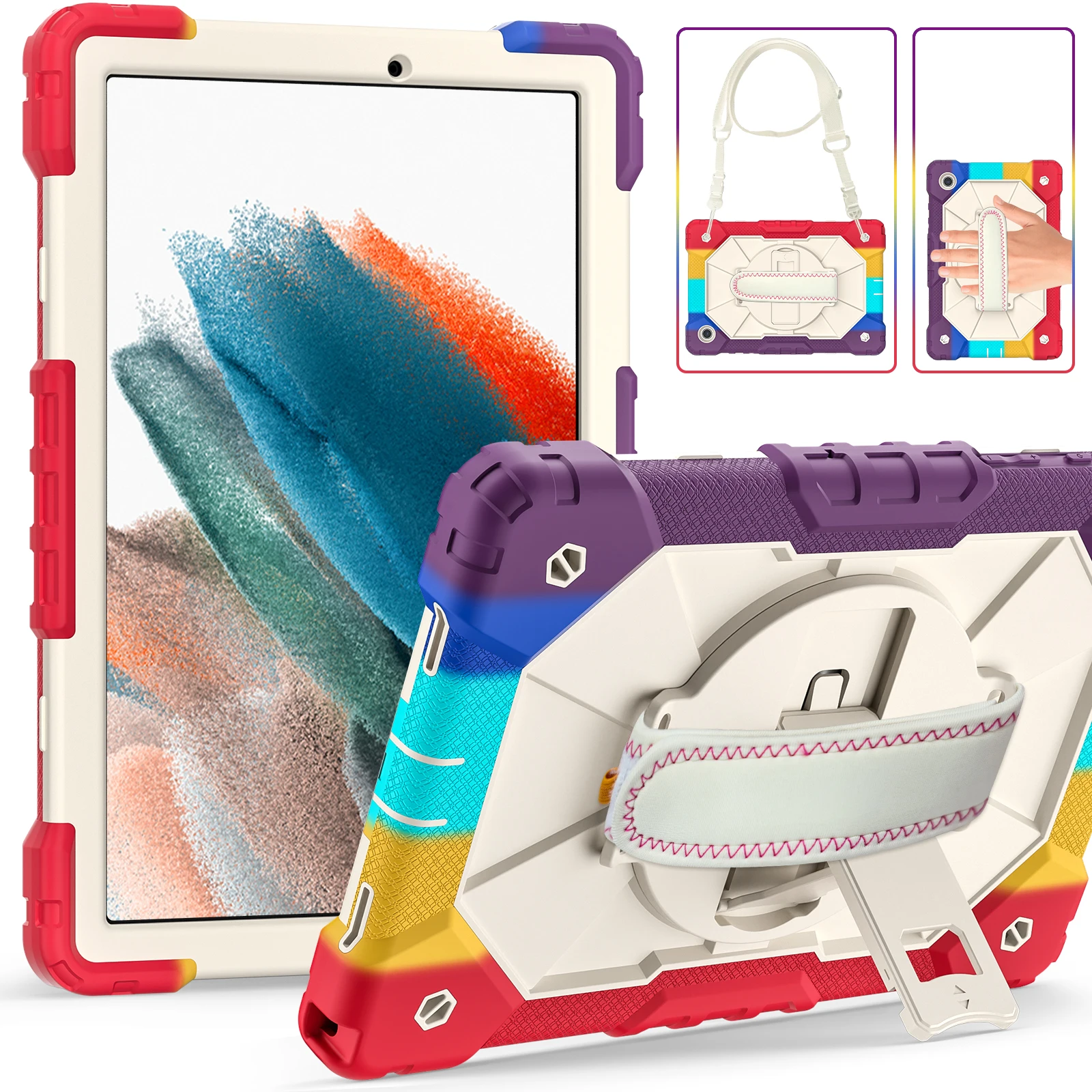 

Поворотный сверхмощный чехол для Samsung Galaxy Tab A8 10,5 2021 2022 SM-X200 X205 X207, трехслойный чехол-подставка с плечевым ремнем