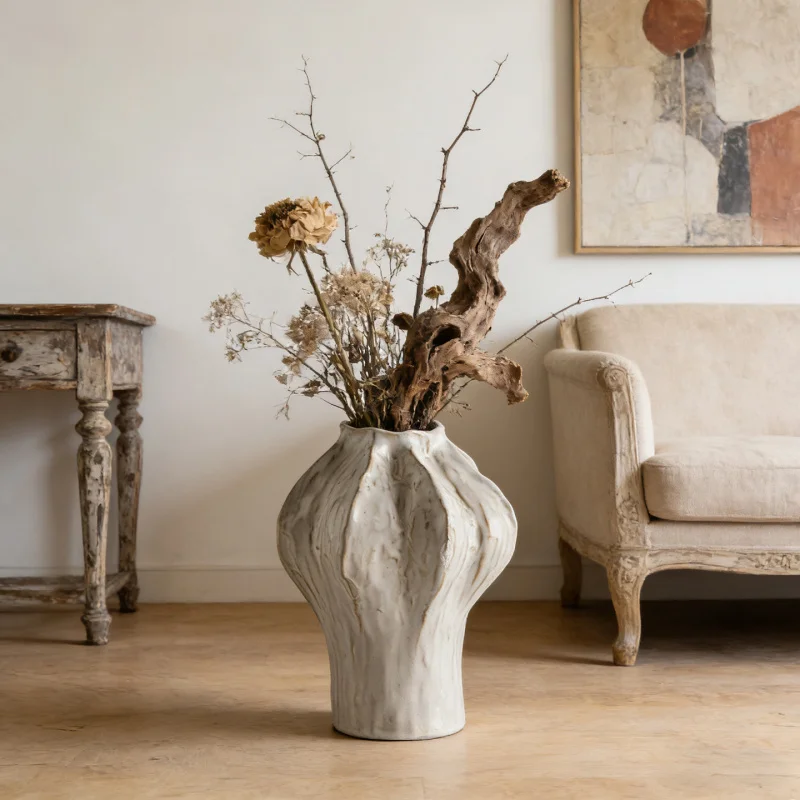 Nordic Style Minimalist White Ceramic Vase Artificial Flower Holder Home Art Decorative Ornament