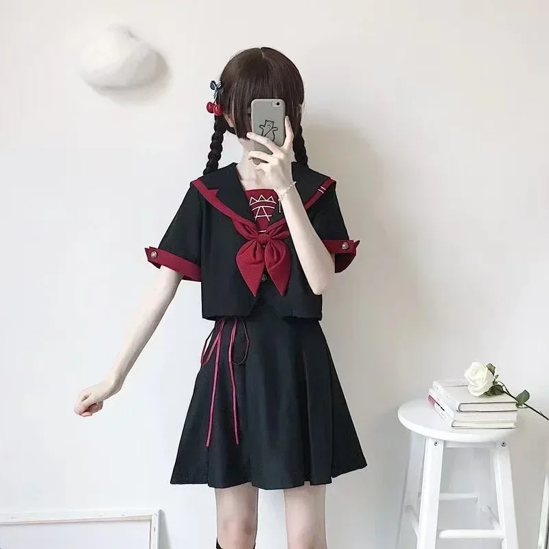 JK School Uniform Orthodox College Wind Black Long-sleeved Female Cos Pleated Skirt Japanese Sailor Suit Student Novelty Uniform