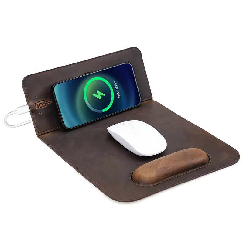 Wireless Charging Mouse Pad 15W Fast Charging with Foldable Phone Holder Gaming Mouse Pad Leather Large Computer Mousepad