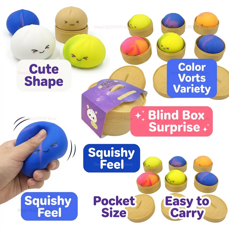 Rainbow Dumpling Squishies Random blind box Soft Stretchy Bao Bun Stress Relief Balls Fidget Toys for Anxiety Sensory Play Adult