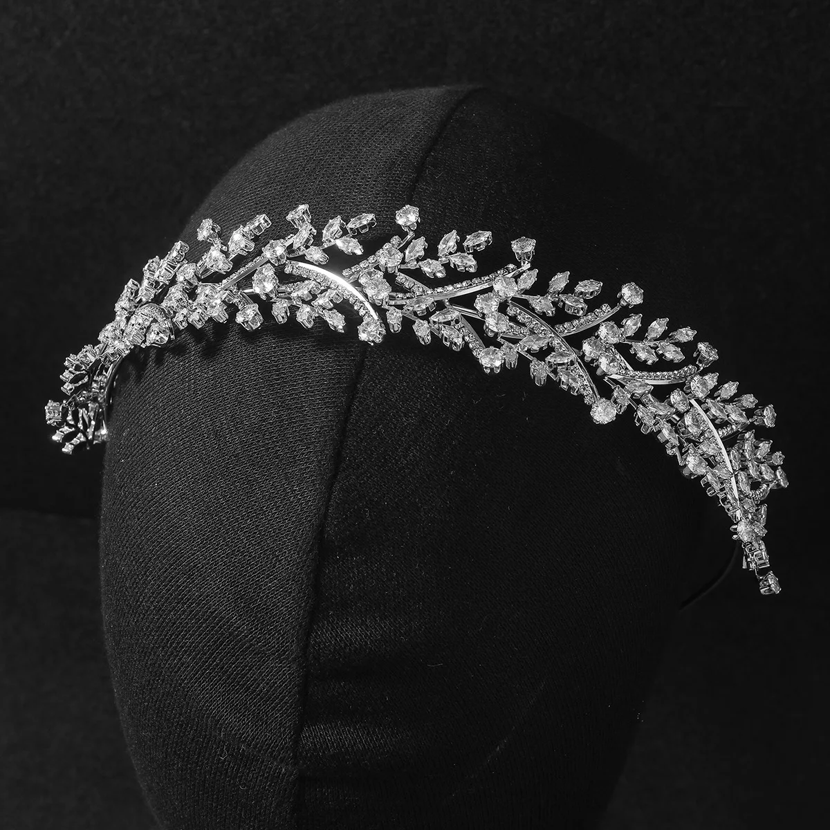 YCDZSWWL Handmade Elegant Leaf-shaped Hairband with Cubic Zirconia for Brides Women Headpieces Wedding Hair Accessories