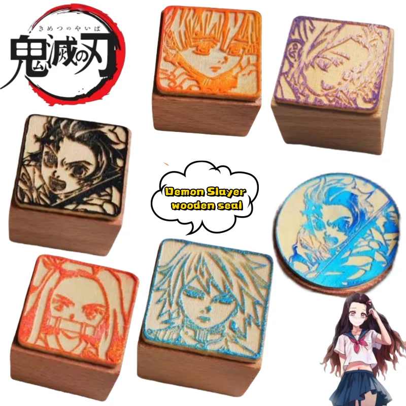 

Demon Slayer Tanjiro Kamado Nezuko Agatsuma Zen'itsu Giyu Tomioka Stamp Creative Anime Q Version Cartoon Print Wooden Stamp Gift
