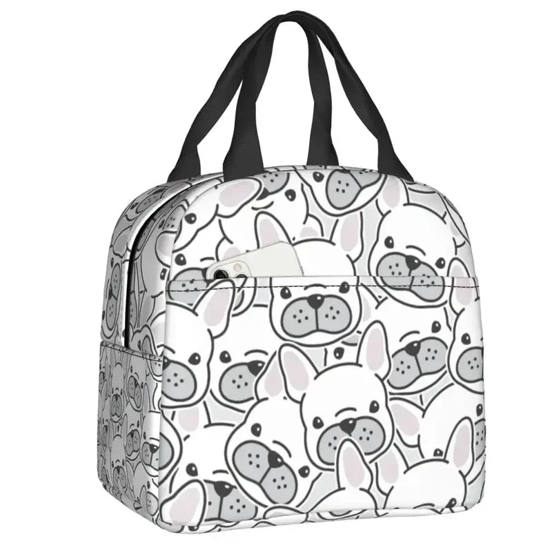 

French Bulldog Puppy Thermal Insulated Lunch Bags Women Dog Head Pattern Resuable Container for School Food Bento Box