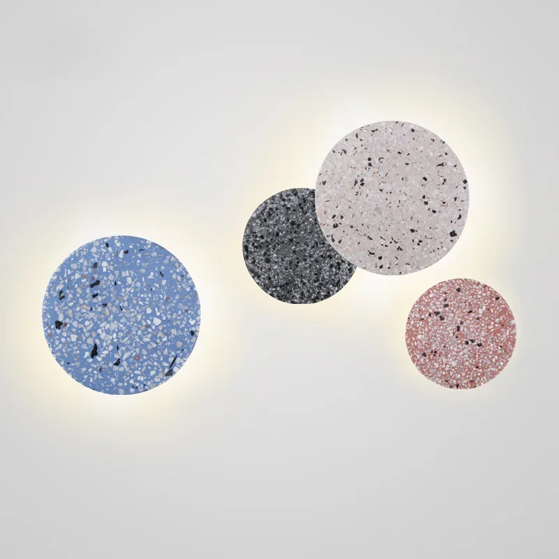 Nordic round terrazzo art wall light modern living room background wall bed Japanese cement aisle simple wall light