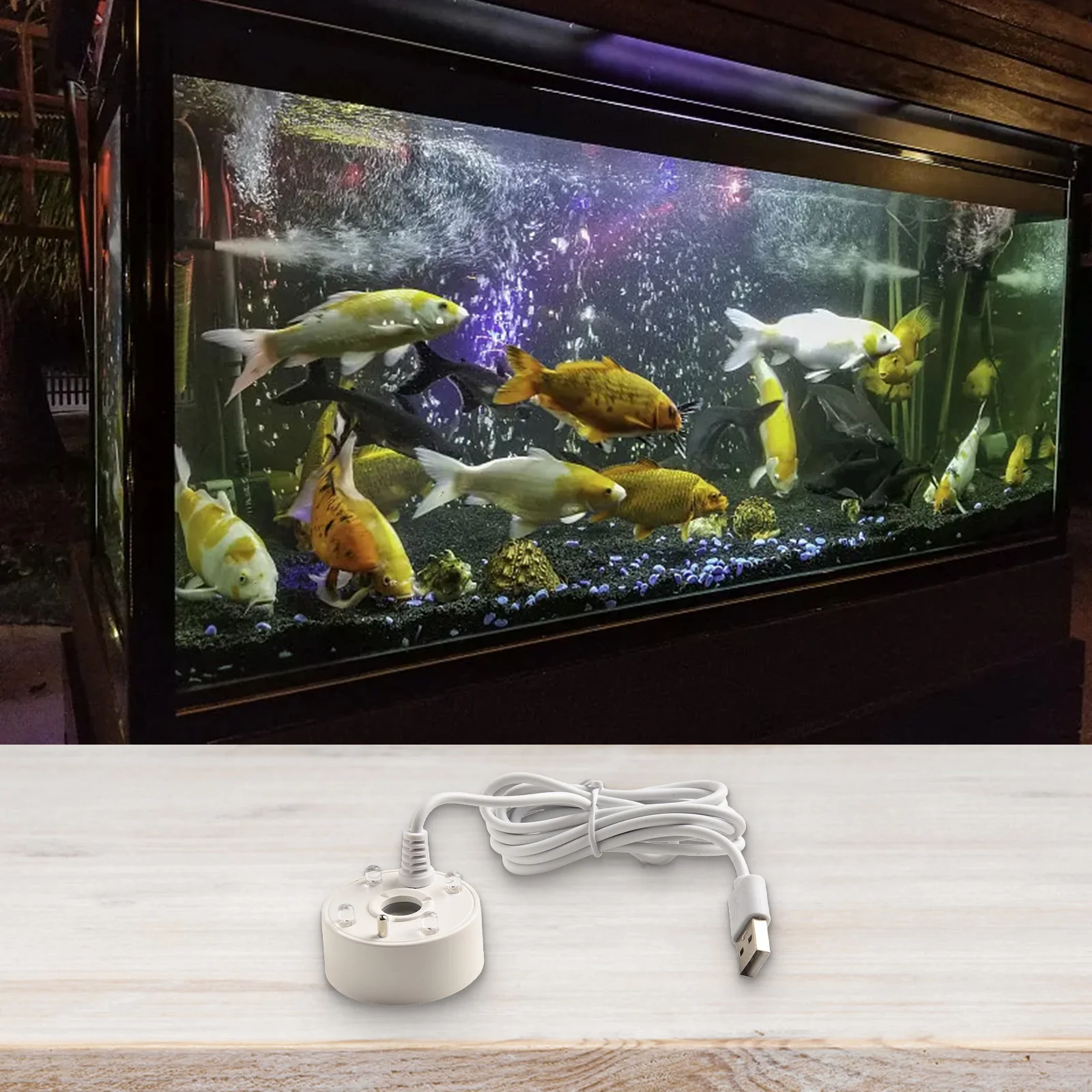 1 PC Mist Maker 5V USB Fogger Nebulizer น้ําพุ Fish TANK Pond Atomizer หัวกันน้ํา 1.4 M สาย 4 ไฟ LED สีสันสดใส