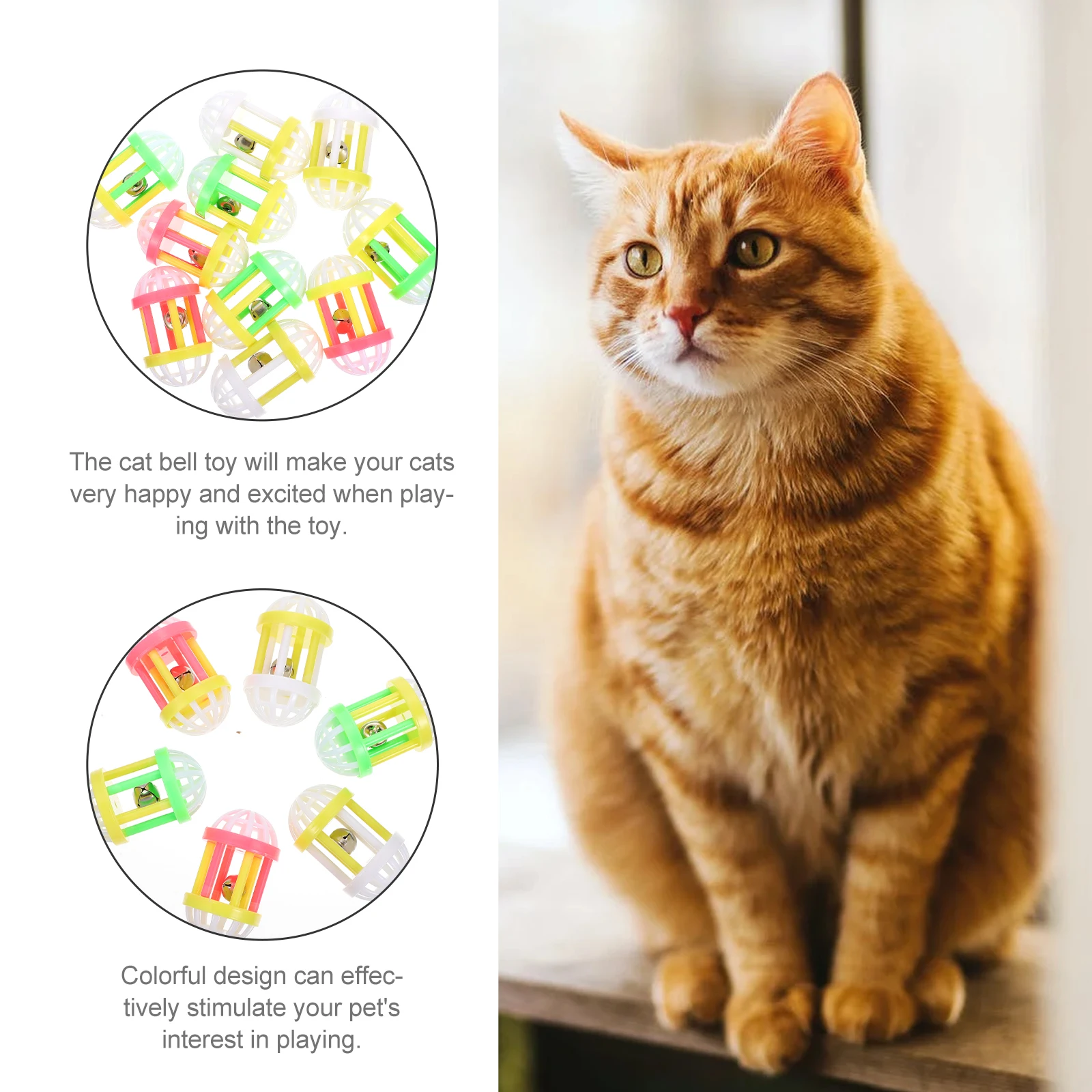 

10 Pcs Cat Bell Toys Brightly Colored Durable Plastic Bells Cats Playtime Gadgets Interactive Kitten Teaser Wear-resistant