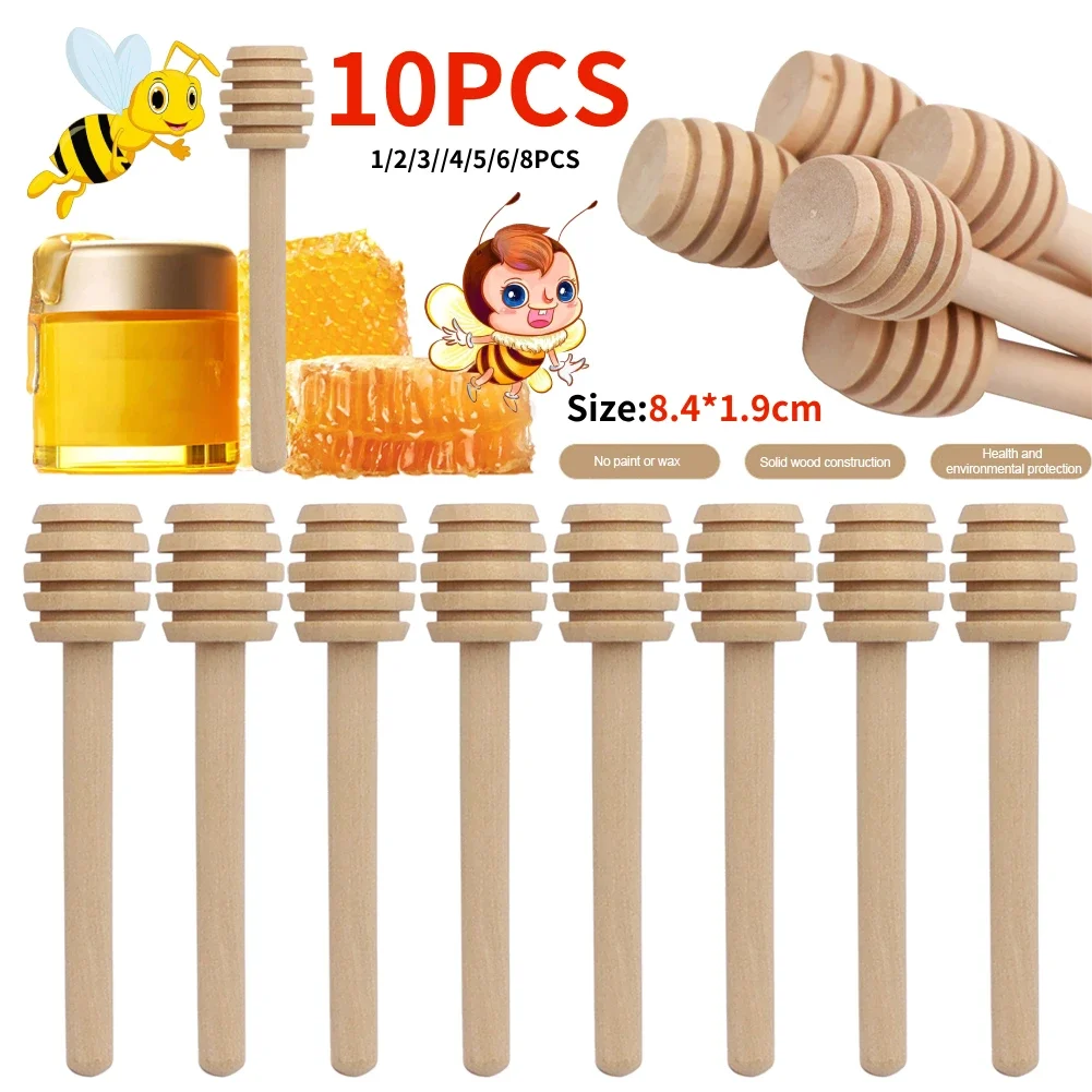 1-10pcs Mini Wooden Honey Dipper High Quality Honey Stir Bar Mixing Handle Jar Spoon Kitchen Tool Wedding Party Kitchen Supplies