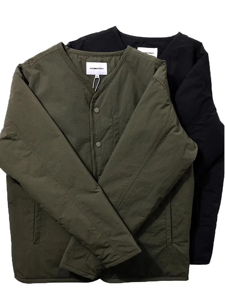 

Американская повседневная теплая мужская хлопковая одежда с v-образным вырезом, свободная посадка, зимняя новинка, простая японская тяжелая вес...