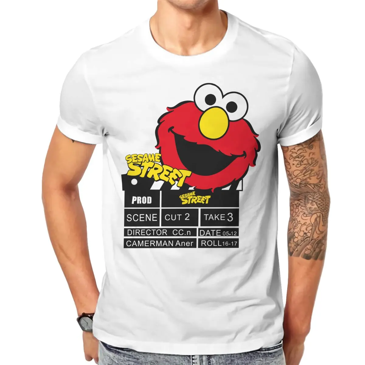 Men Elmo Sesame Streets Printing graphic t shirts Men's polyester long sleeved T-shirt  breathable Men's clothing Tops inner