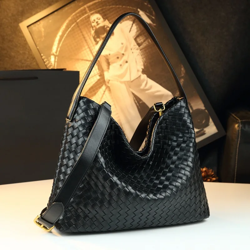 New hand-woven frosted tote bag women, large capacity, vintage relaxed style, casual shopping bag