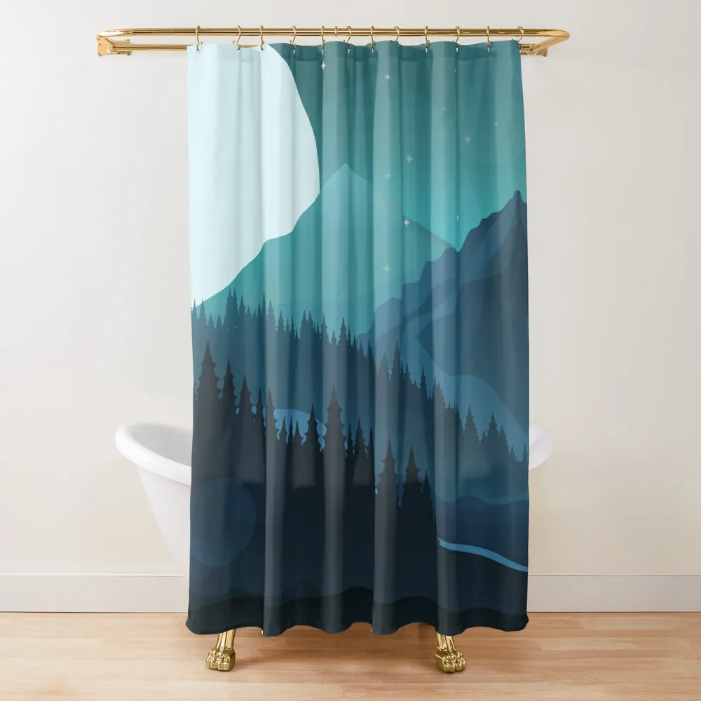 

Nature Mountain Forest Full Moon Blue Night Scenery Shower Curtain Toilet Accessories Bathroom Funny Shower Curtain